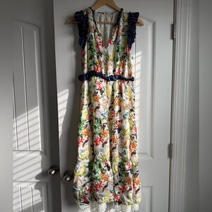 Ecru Bird of Paradise Floral Print Maxi Dress